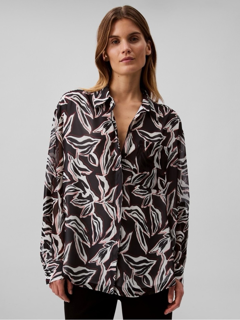 Calvin Klein Black Abstract Leaf Button-Down Shirt